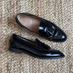 J.Crew 7 Black Patent Academy Loafer Tassel Flats Shoes Leatehr